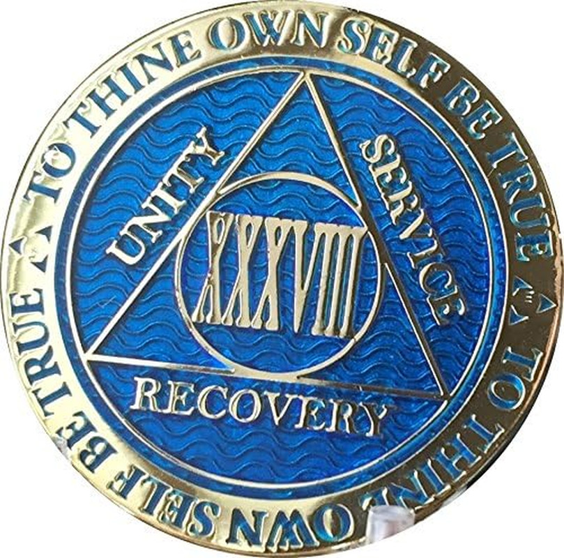 38 Year Reflex Blue Gold Plated AA Medallion Alcoholics Anonymous Chip