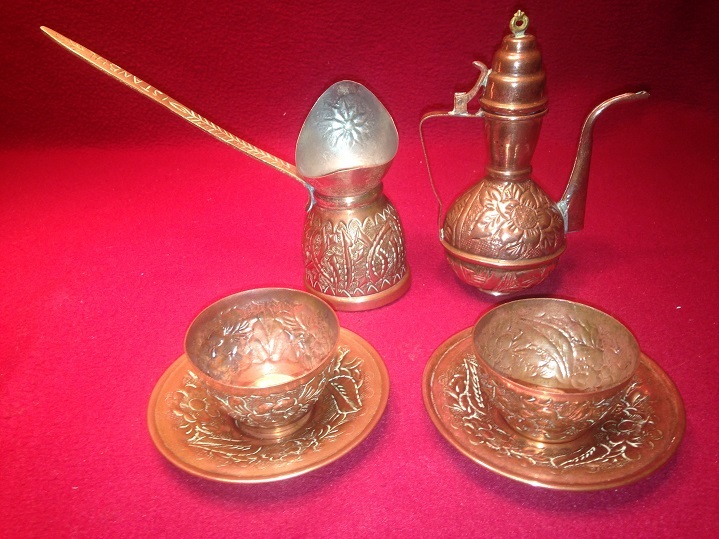Vintage Incuse Copper Coffee Set Turkish
