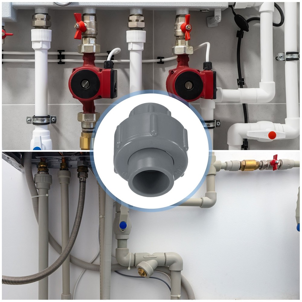 2 Pcs 1/2" Union PVC Coupling Pipe Fitting Adapter, Grey