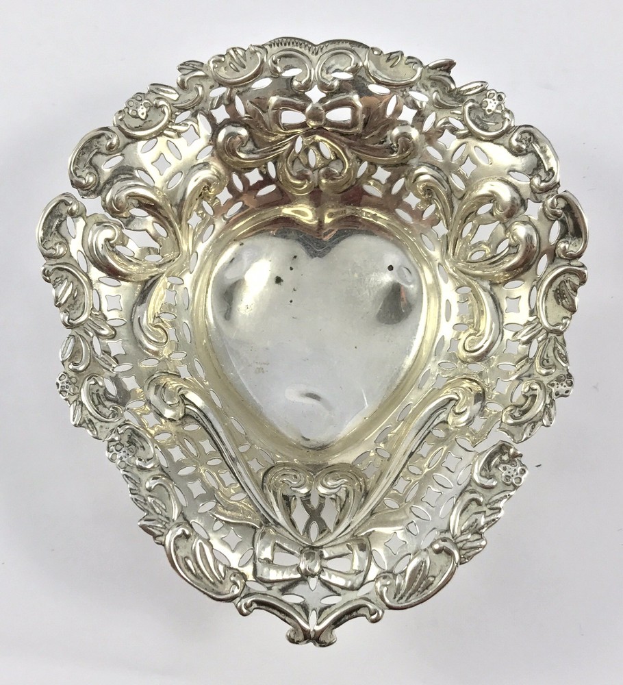 Stunning Solid English Silver Heart Shaped Bon Bon Dish