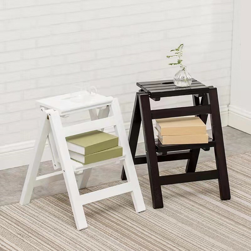 Step Stool, 3-Step folding, portable, made of the solid wood, four colors