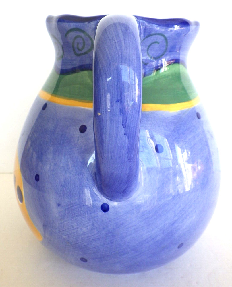 Haussen Ware Glazed Ceramic Handled Pitcher Nautical Fish Motif 80 oz.