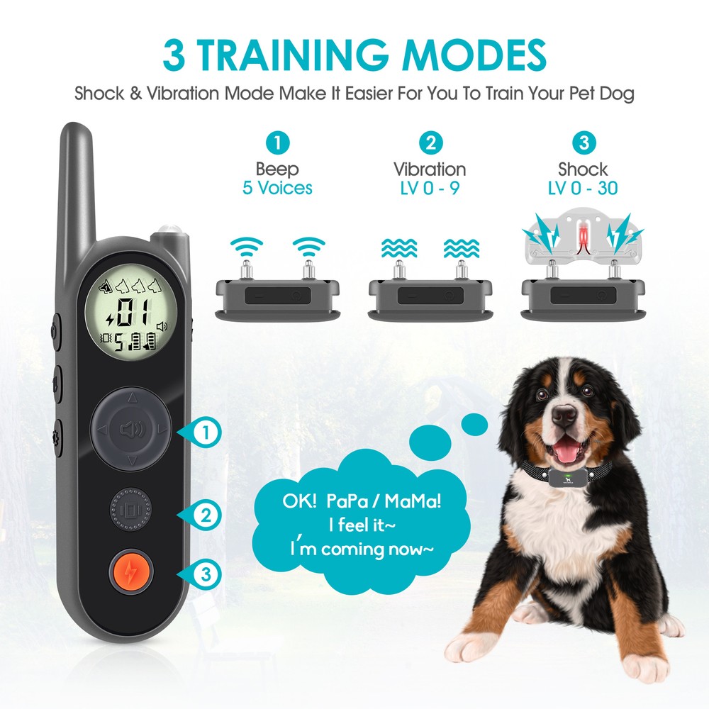 Dog Shock Training Collar Rechargeable Remote Control 1312 Yard Waterproof