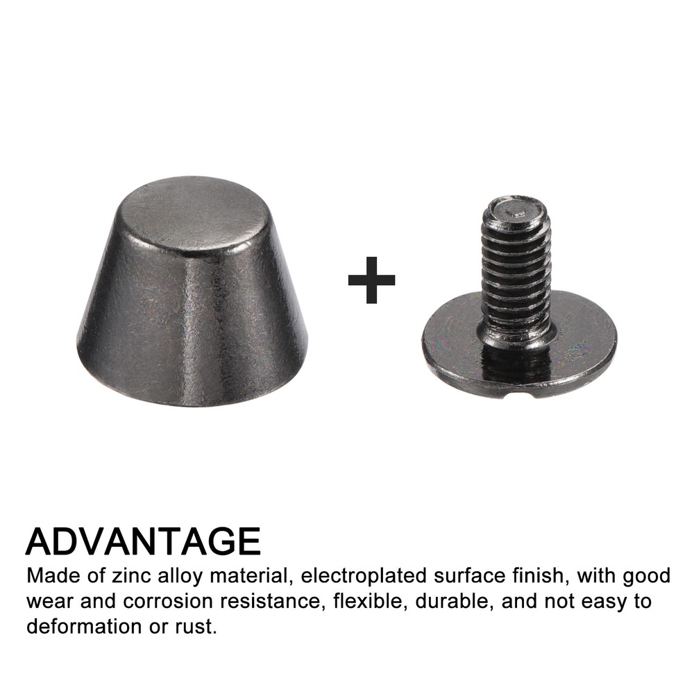 Screw Back Stud Spike (10x7mm) 8pcs, Flat Head Stud Rivets Gun-black