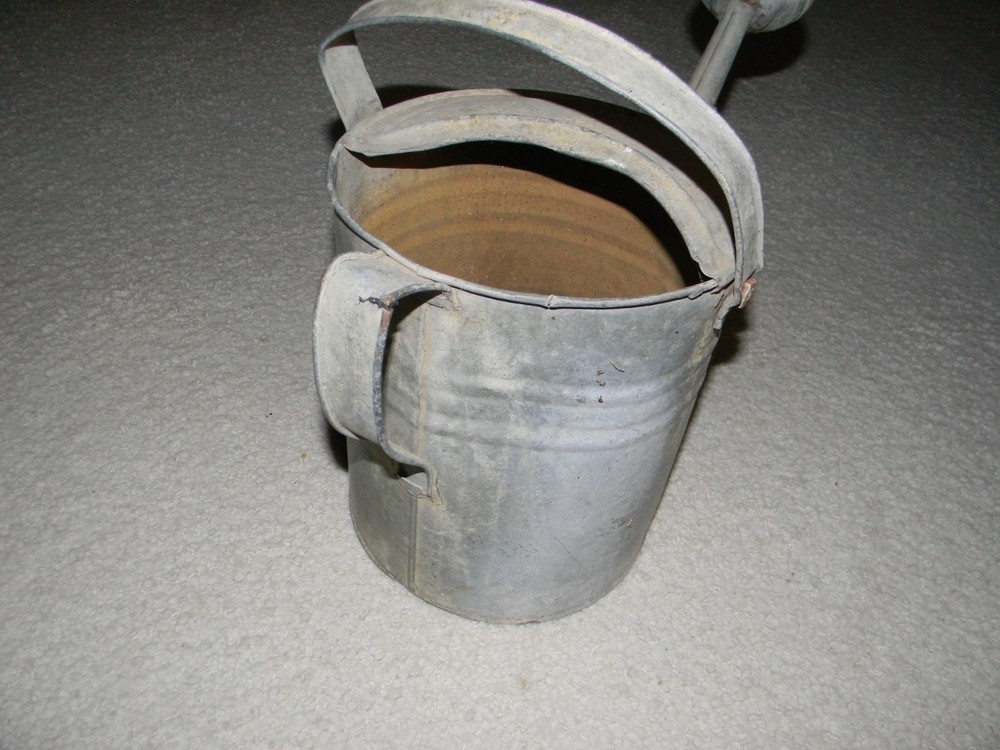 Vintage Authentic Galvanized Metal Watering Can Top & Side Handle Marked - 10