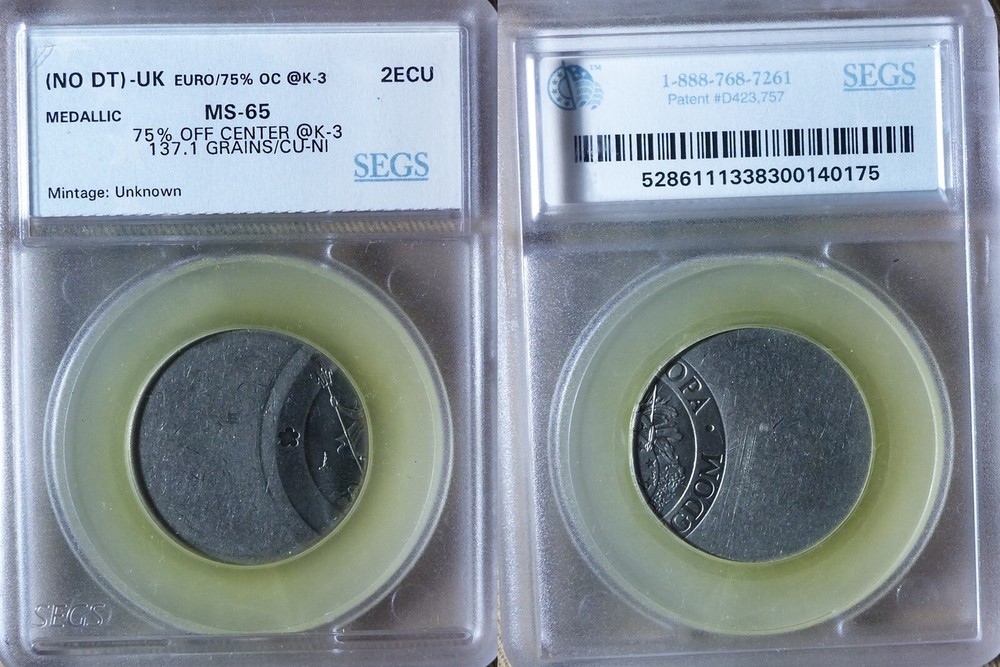 Error:Europa Pattern 1992 UK 2 Ecu 75 % Off Center MS62 CT209