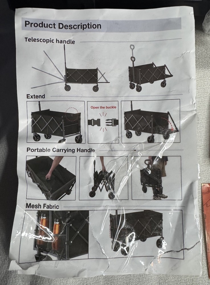 Foldable Wagon with Extended Tailgate: Collapsible Large Capacity Folding Wagon