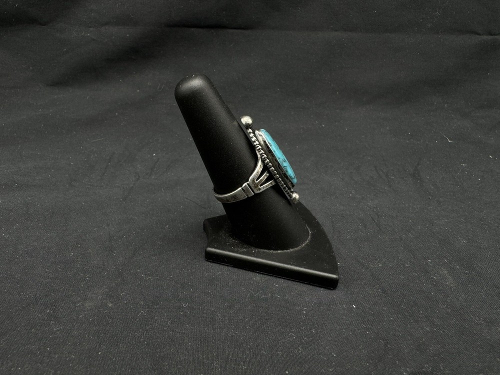 Vintage Native American Sterling Silver Turquoise Ring, Size 7.75