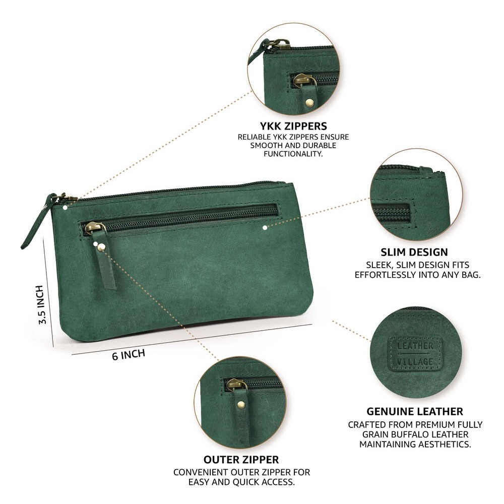 Leather Pencil Pouch Pen - Elegant and Practical Zipper Case Turquoise