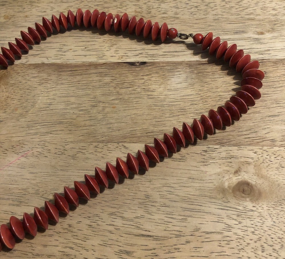 Vintage Painted Bead Necklace - Rust - 23-1/2" long