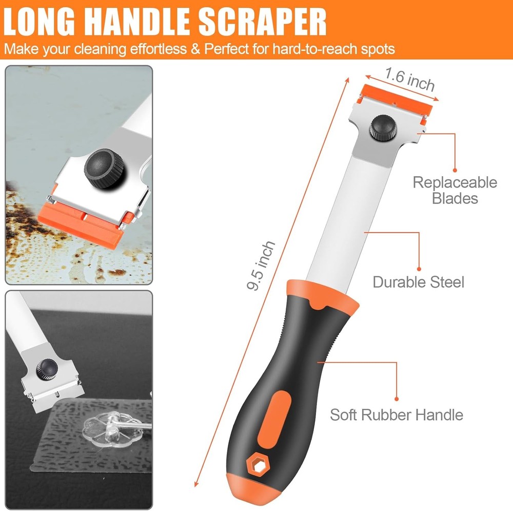 4 Pack Razor Blade Scraper, Premium Cleaning Scraper Tool with 50 PCS Metal