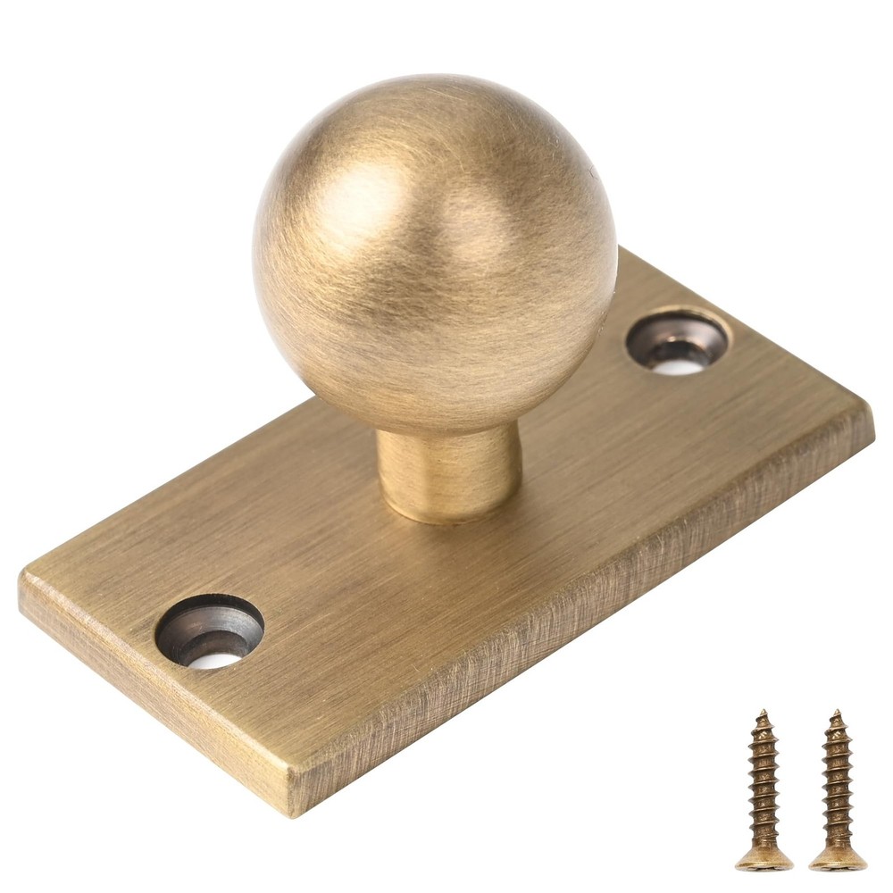 Solid Brass Cabinet Knob with Backplate 5 Pack- Antique Brass Drawer Pulls an...