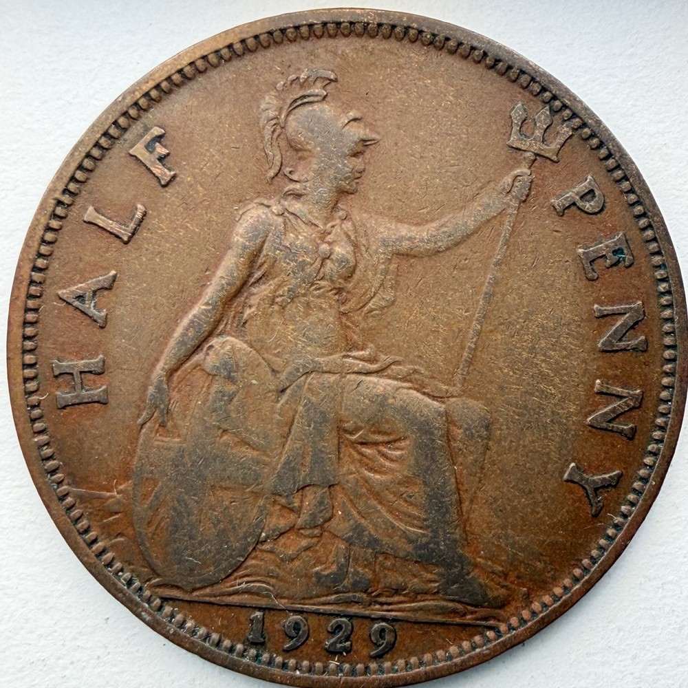 1929 Great Britain Half Penny Bronze Nice Condition