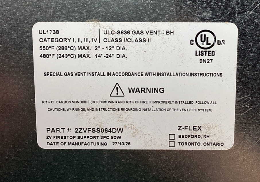 Z-Flex 2ZVFSS064DW Double Wall Fire Stop with Support 6"- 4"