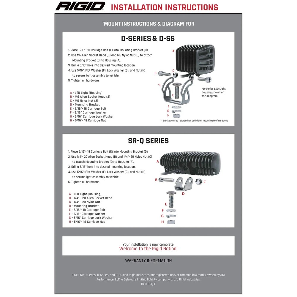 Rigid 611513 D-Series PRO Flood Diffused White Square LED Single Light Kit White