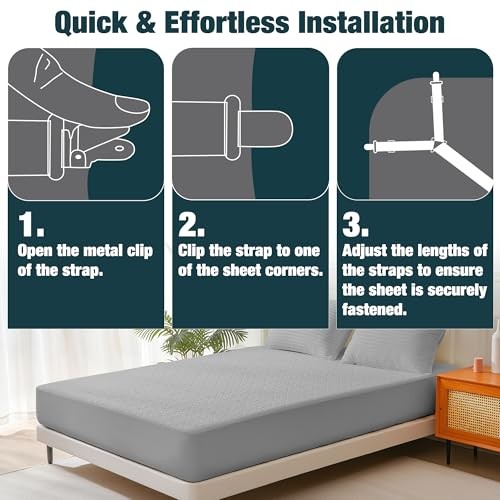 2 Pack Extra Long Bed Sheet Straps, Strong Diagonal Bedding Clips, Easy
