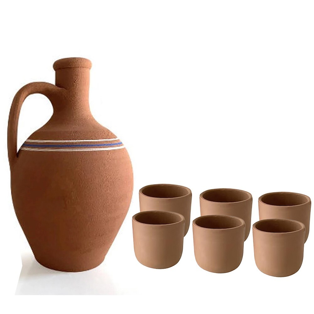 Handmade Clay Water Pitcher with Cup Options