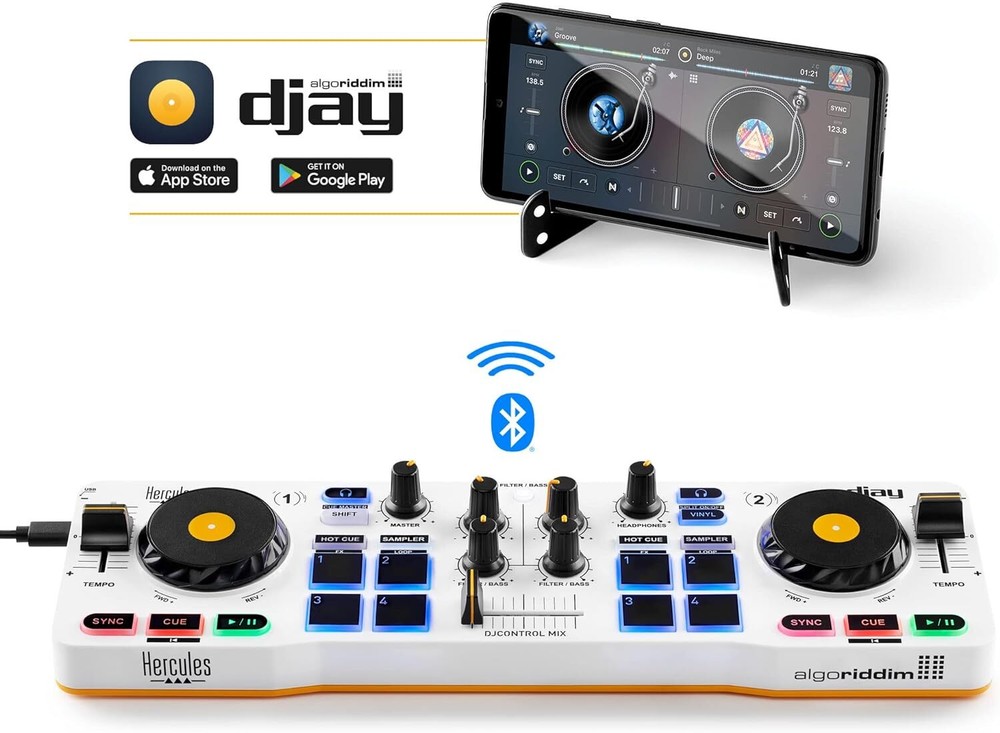 Hercules DJControl Mix Bluetooth Wireless DJ Controller 2 Decks For Smartphones