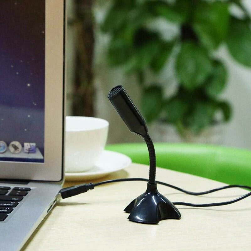 Black USB Mini Desktop Speech Microphone Stand for PC Laptop Computer Notebook D