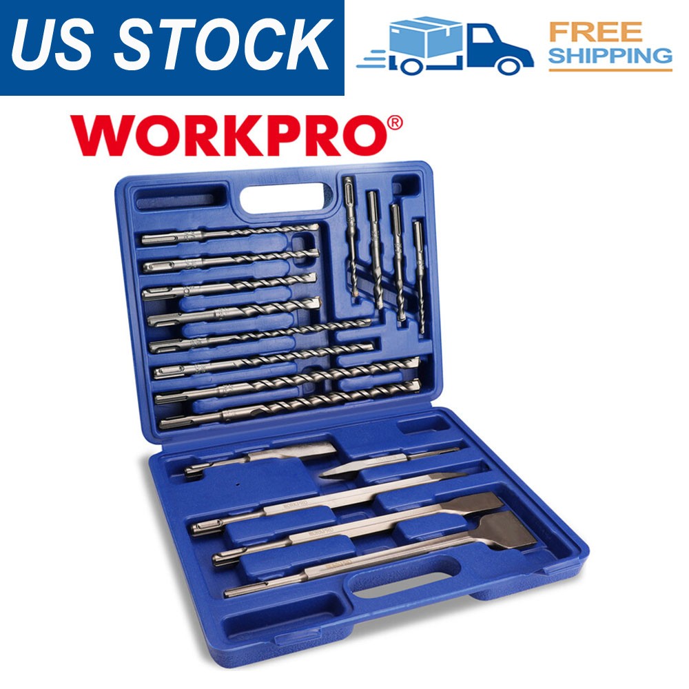 WORKPRO 17-Piece SDS-Plus Rotary Hammer Drill Bits and Chisel Set Storage Case