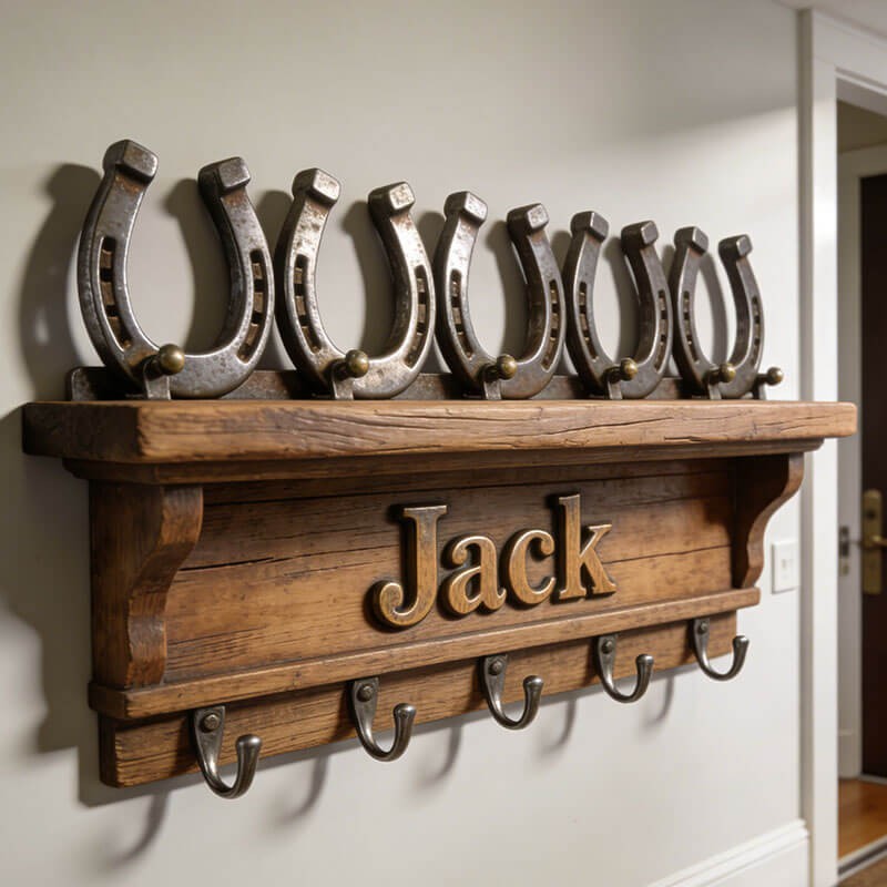 Custom horseshoe-themed wall hooks key holder
