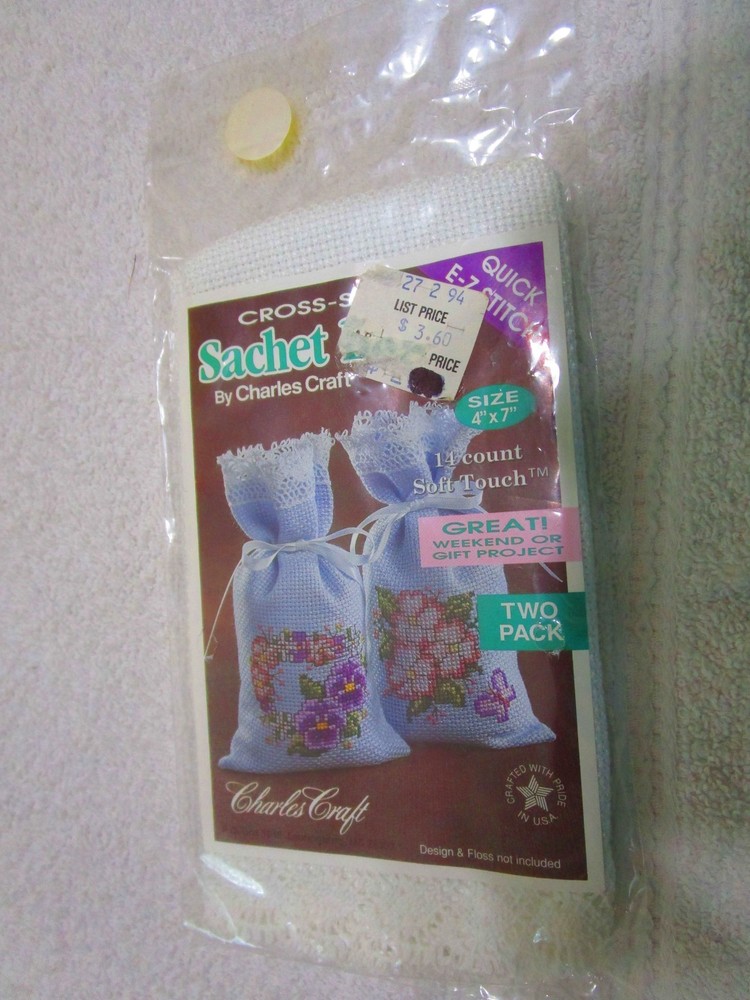 Cross Stitch White Sachet Bags Two Pack (Charles Craft)