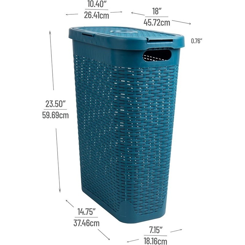 Portable Laundry Hamper Lightweight Rectangular Wicker Basket W/ Lid Set of 2 US