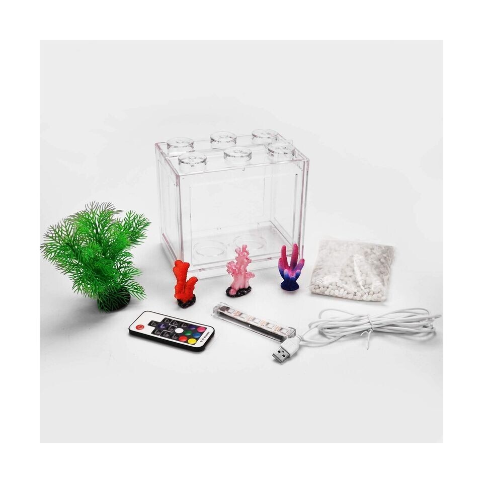 Small Betta Fish Tank, Aquarium Tank Kit with LED Lighting, 3/5 Gallon Stacka...