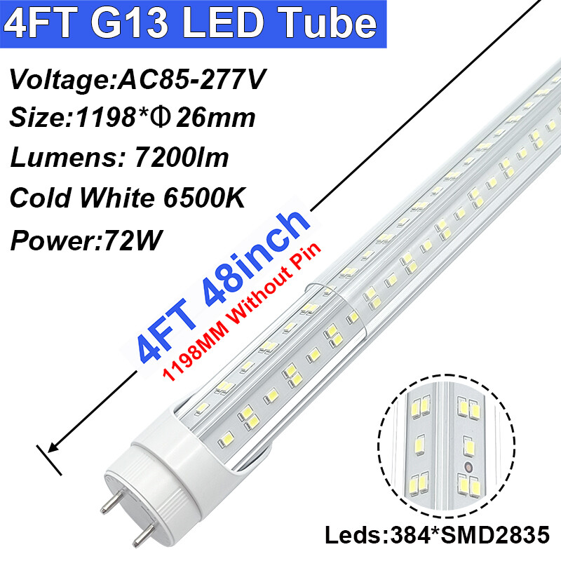 25 Pack 4’ led bulbs 2 pin 72W 7200Lm Daylight 6500k T8 4Ft Led Light No Ballast