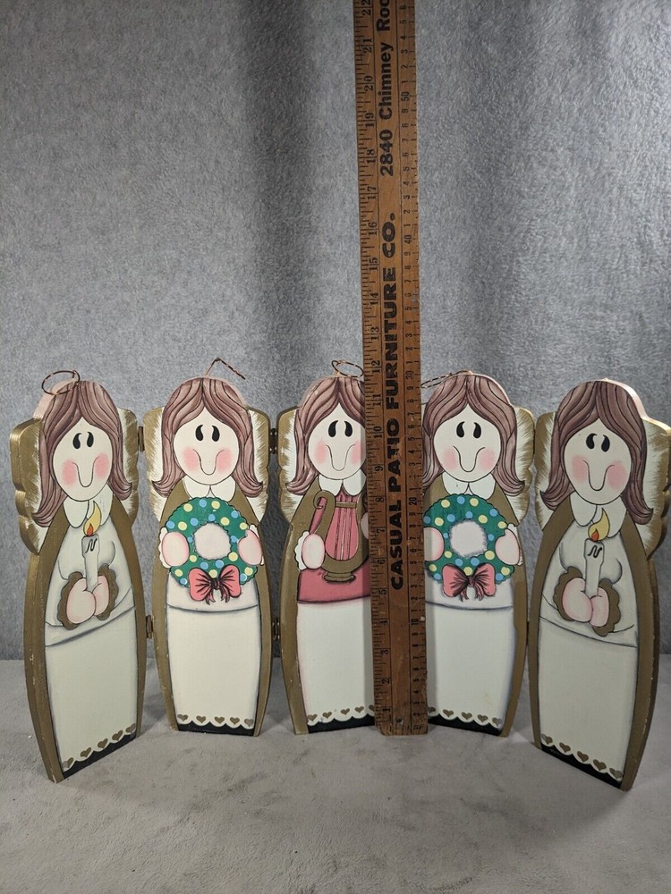 Vintage Holiday Angels Wooden Mini Screen Folding Panel ABC Distributing Co.