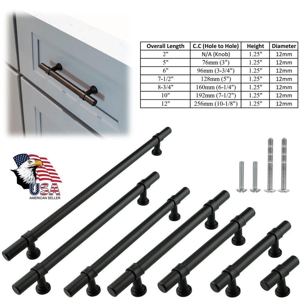 Black Modern Kitchen Cabinet Handles Drawer Bathroom Pulls Knobs Stainless Steel