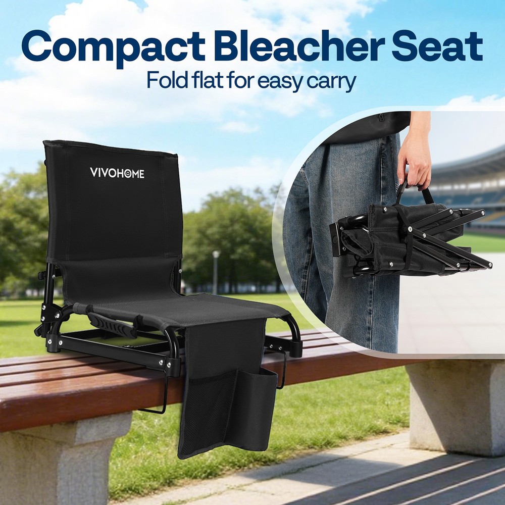 2 Pack Folding Stadium Seats w/ Back Support Portable Bleacher Chairs Cup Holder