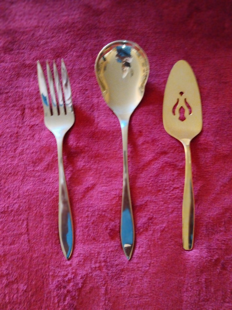 3 Piece Gold Plated Serveware, Serving Spoon & Fork & Pie Server