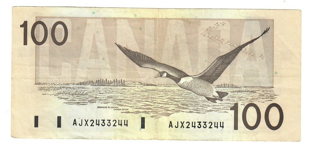 Canada 100 Dollars 1988 VF "AJX" Thiessen-Crow Replacement (H)