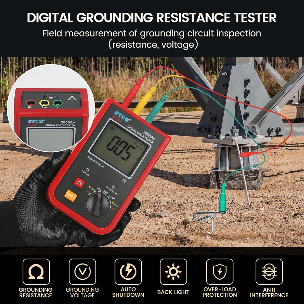 3000A+ Digital Ground Resistance Meter - Precision Earth Tester