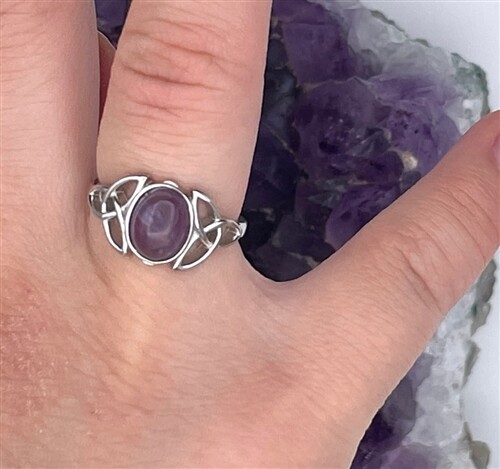 Celtic Sterling Silver Trinity Amethyst Ring