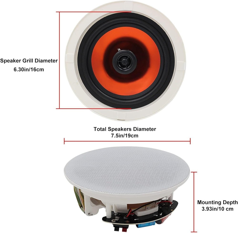 4*Herdio 6.5" Restaurant Cafe Ceiling Speaker Bluetooth Wireless Flush Mount Kit