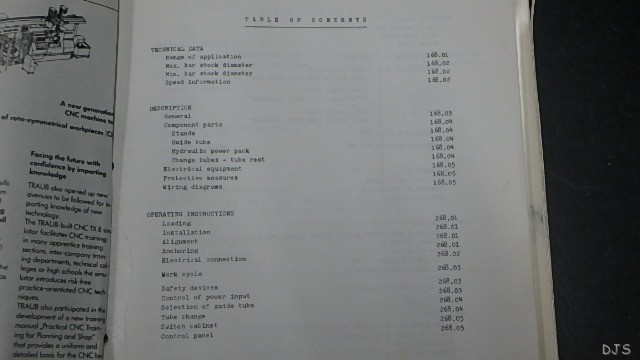 TRAUB SINGLE BAR HYDRO FEED OPERATORS Manual