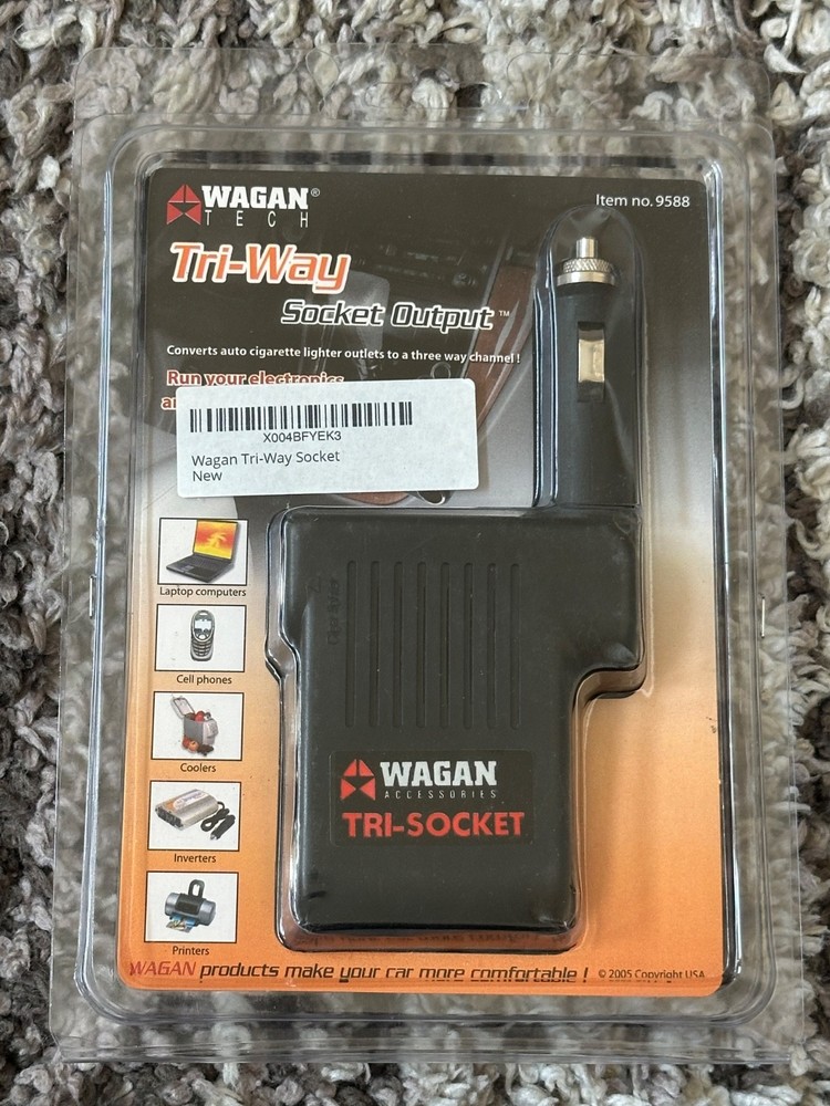 New Wagan Tech Tri Way Socket Output Converts Cigarette Lighter to 3 Way Charger