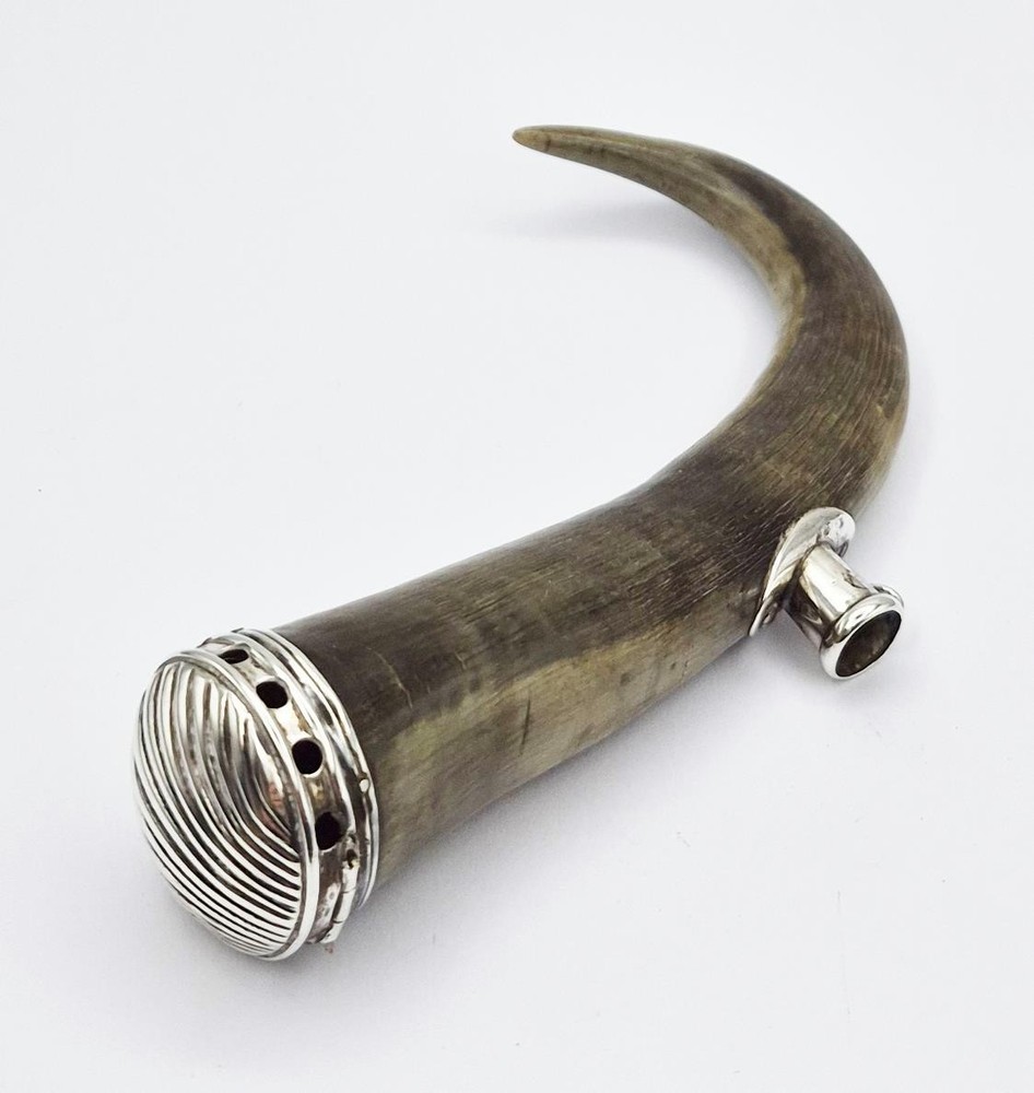 VICTORIAN SCOTTISH SOLID SILVER MOUNTED RAMS HORN SNUFF MULL 19th Century
