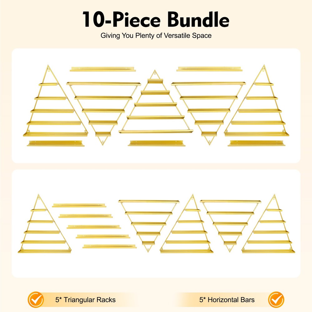 10pcs Set Triangular Nail Polish Racks Wall-mounted Cosmetics Display Rack Gold