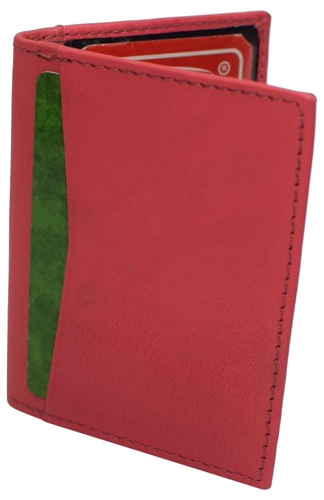 RFID Blocking Slim Thin Genuine Leather 2 ID Window Mini Wallet Holder Bifold Dr