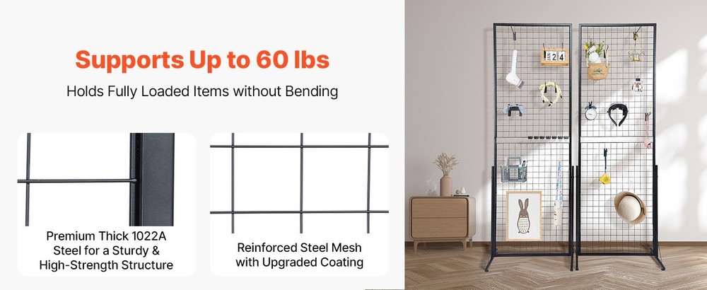 Display Grid Rack 2 Pcs 5.6 ft Panel Detachable Stand Craft Art Gridwall Tower