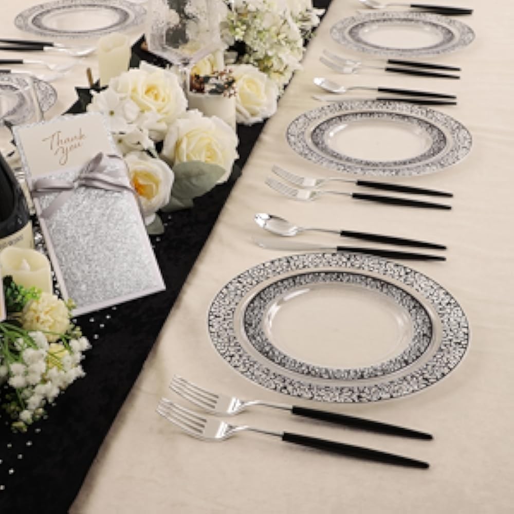 Clear and Bla Plastic Plates - Bla Plates Disposable for Party -