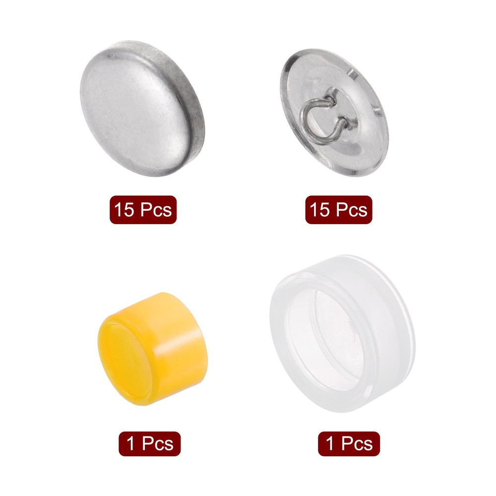 15 Sets Self Cover Button Kit 19mm Aluminum Button with Tools