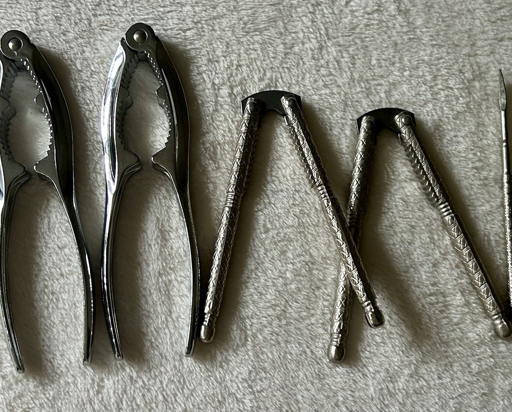 Vintage Silver Metal Nutcracker and Pick Set, 5 Pieces