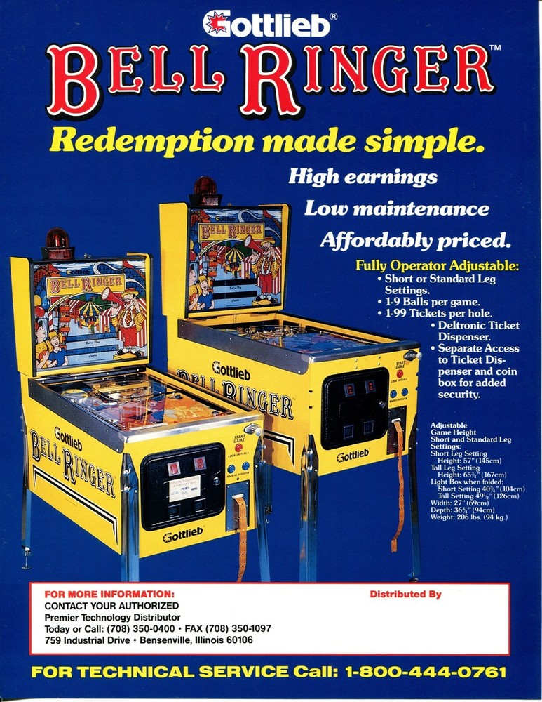 Bell Ringer Gottlieb Pinball Flyer / Brochure / Ad Mint