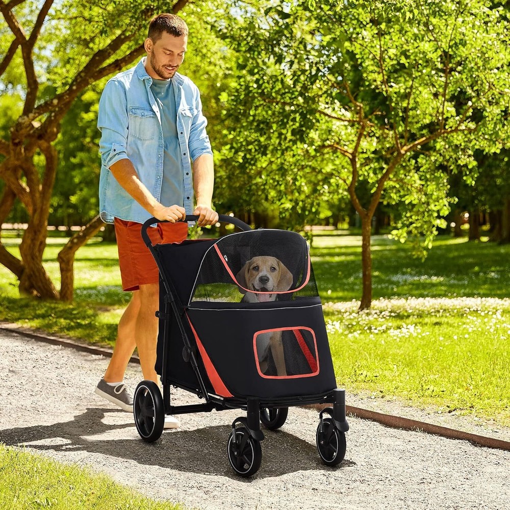 PawHut One-Click Foldable Dog Stroller for Medium Large Dogs, Pet Stroller Black