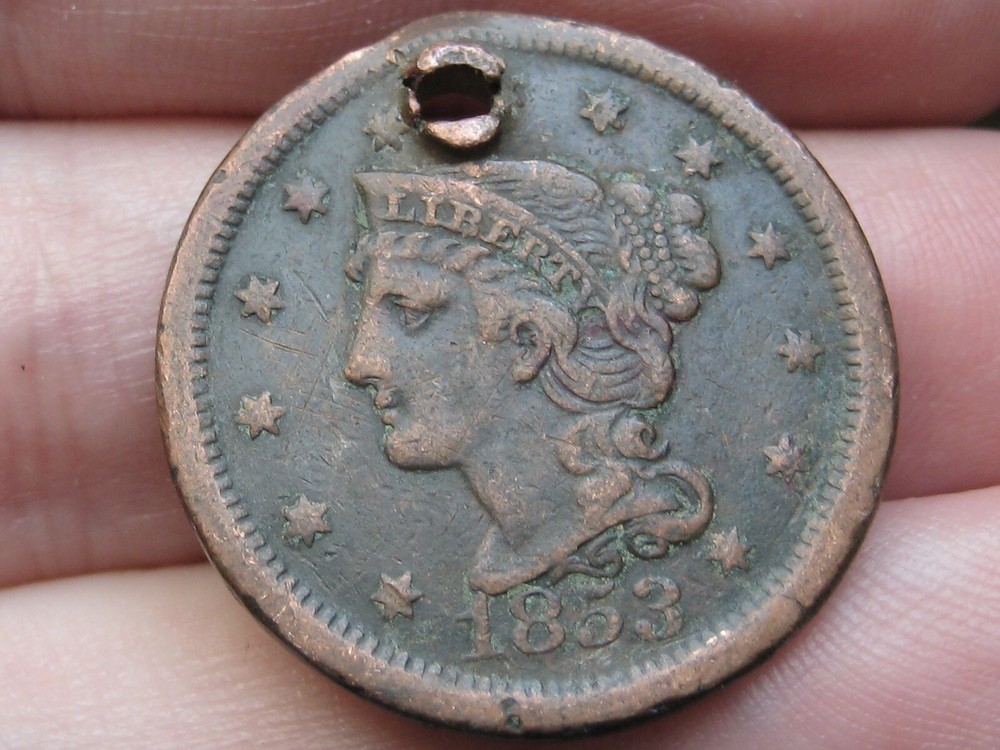 1853 Braided Hair Large Cent One Cent- VF/XF Details