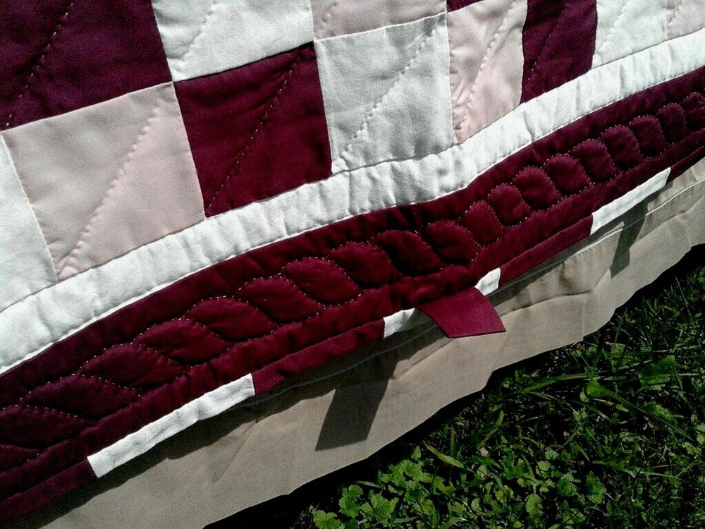 Vintage Patch Work Quilt Wall Hanging Burgundy Pink